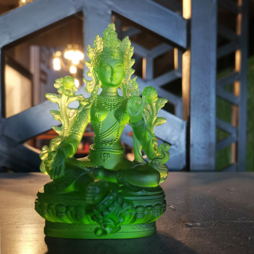 琉璃绿度母菩萨像书房茶室佛堂供奉脱蜡烧制中式禅意家居装饰摆件