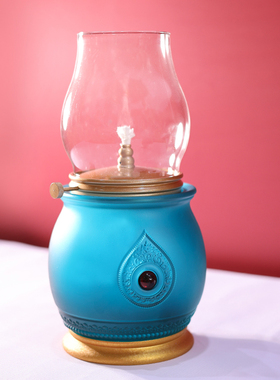 中式禅意琉璃长明灯摆件佛堂酥油灯液态灯油专用器具宝相花装饰