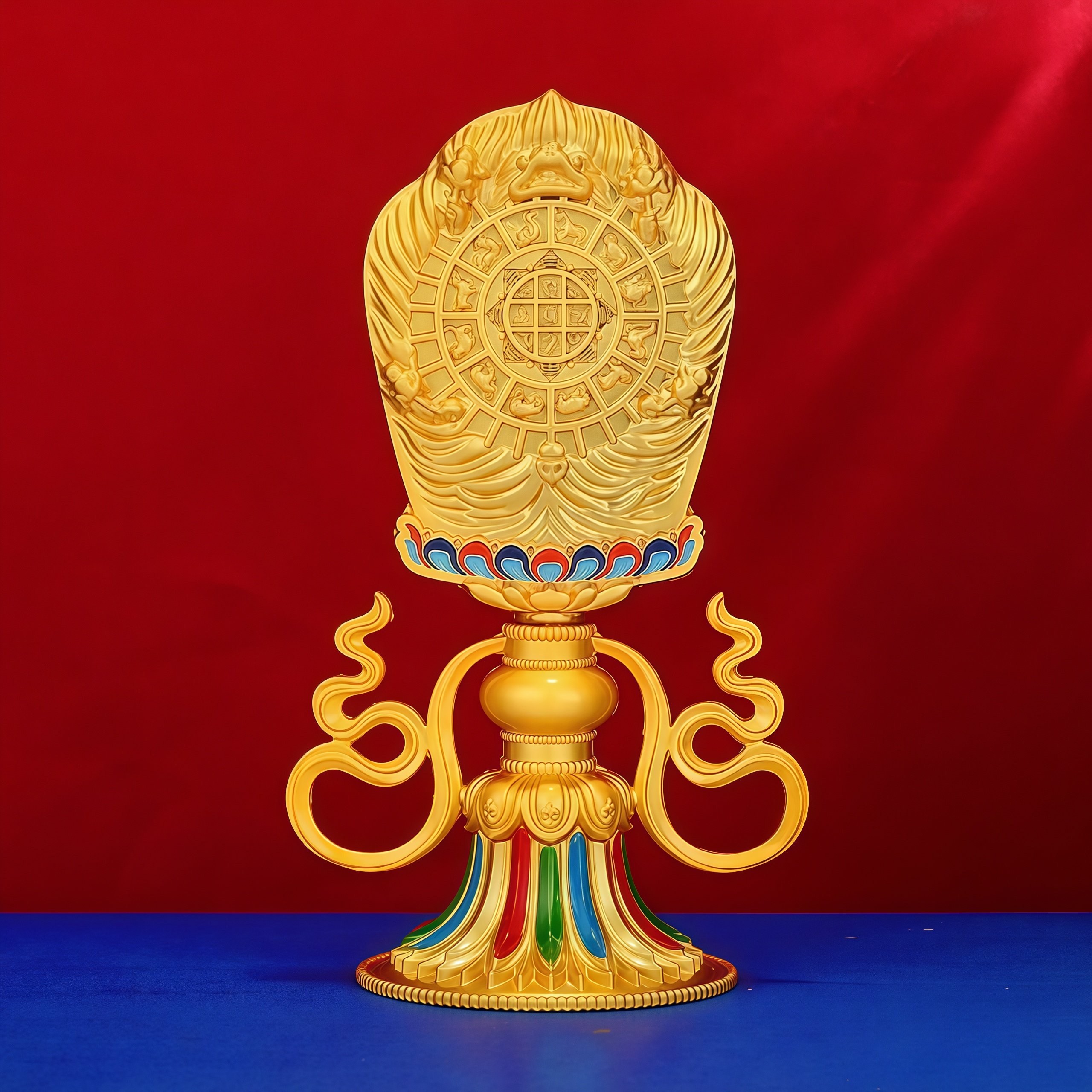 三漫陀玄关桌饰摆件彩绘合金十相自在图案九宫八卦藏式工艺饰品