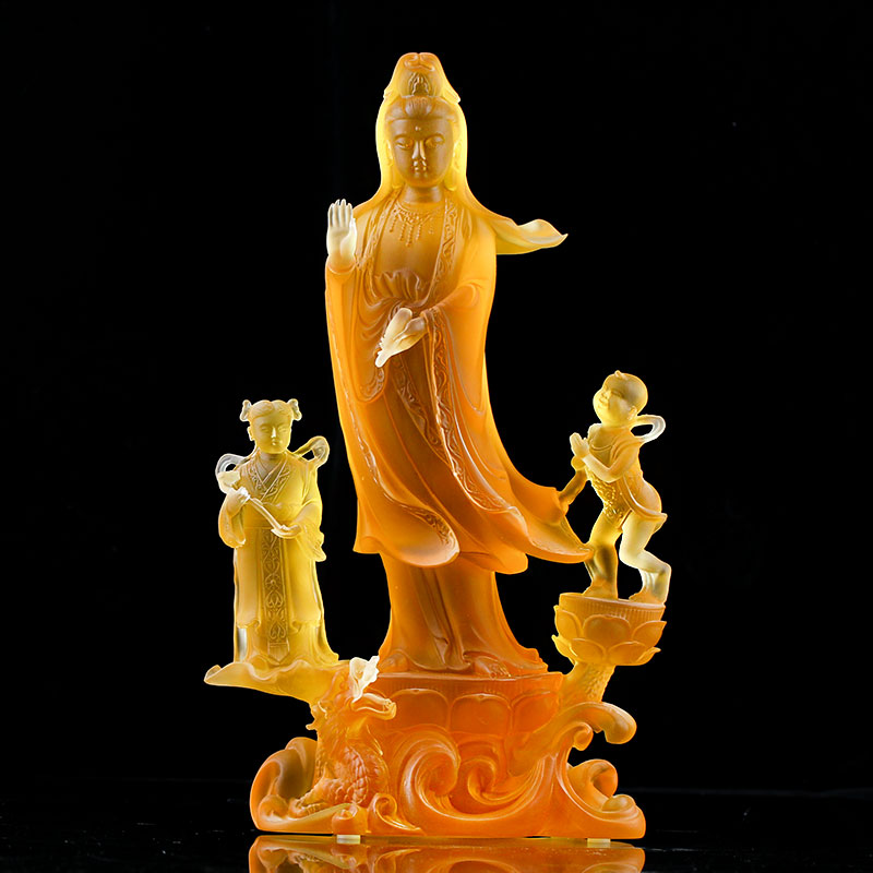 琉璃观世音像善财龙女金童玉女全套家居佛堂供奉适用禅意收藏摆件