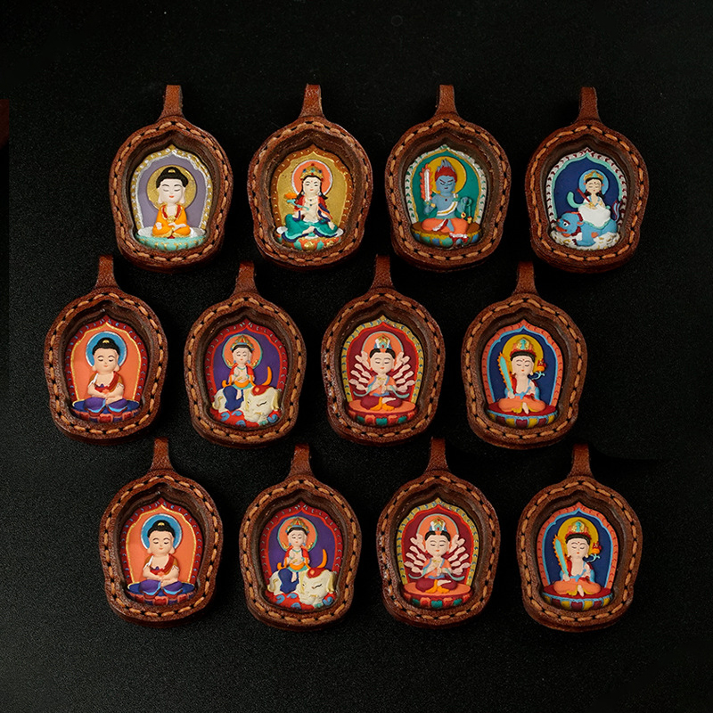 藏式吊坠唐卡擦擦像绿度母扎基拉姆黄财药师五爷宝宝佛随身小挂件