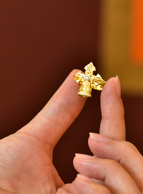 十字铃杵戒指S925银银镶钻石个性时尚饰品开口可调节金刚杵