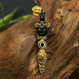 藏式尼泊尔银镀金普巴金刚杵吊坠文玩手把件佛堂禅意桌面装饰摆件