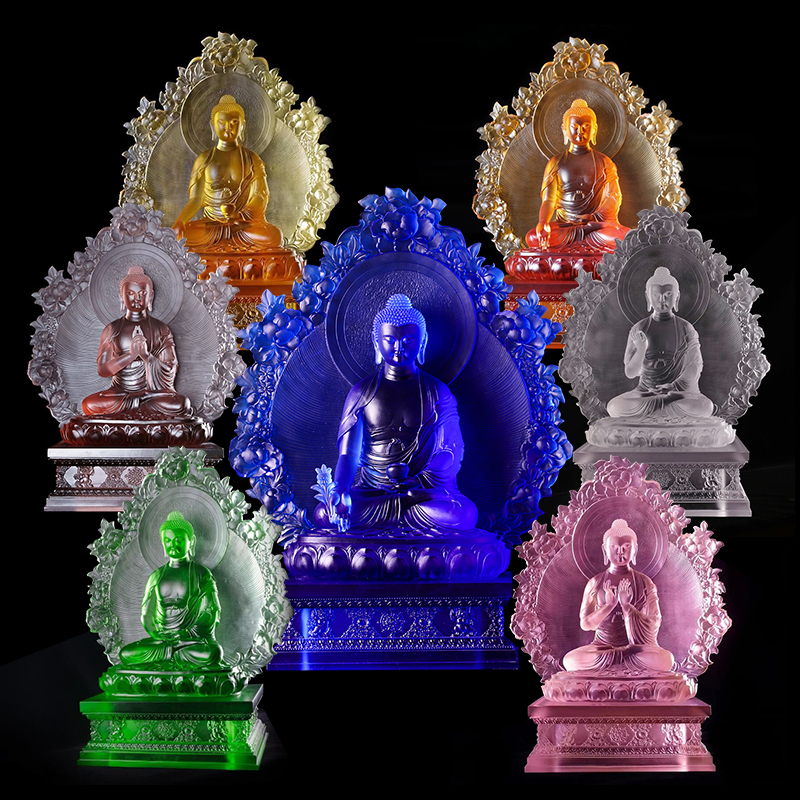 琉璃特大号背板大佛60厘米药师佛佛像七色七佛中式家居佛堂摆件