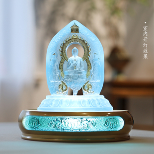 琉璃东方三圣一体佛堂供奉药师佛日月光菩萨居家礼佛客厅摆件