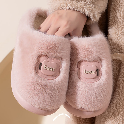 棉拖鞋女冬季室内家居毛毛厚底
