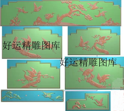 檀雕松鹤沙发精雕图松鹤延年宫廷宝座浮雕图花鸟沙发电脑雕刻图
