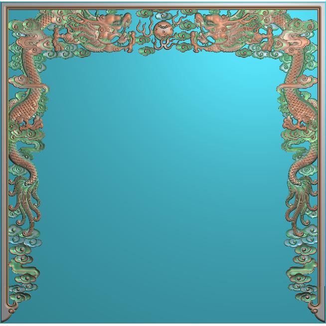 精雕图双龙戏珠佛龛挂落三角燕神楼框灰度图浮雕图龙凤呈祥祥云