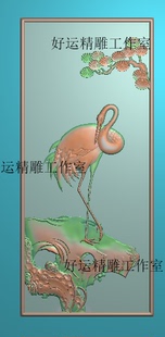 松鹤延年精雕图檀雕鹤精品仙鹤靠背电脑雕刻图背板花鸟浮雕图山水