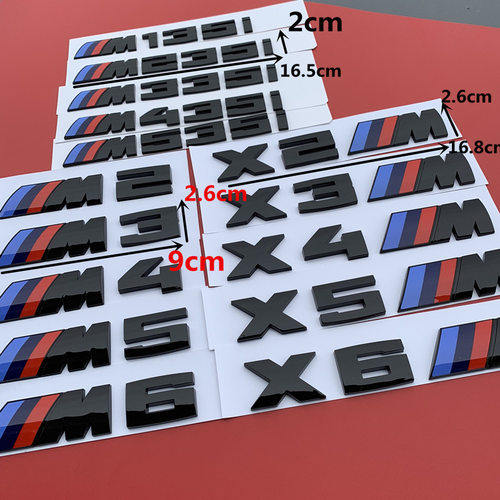 专用于宝马M车标X3X5X6改装X5M标志M3M4M5M6标贴后尾标M135亮黑色