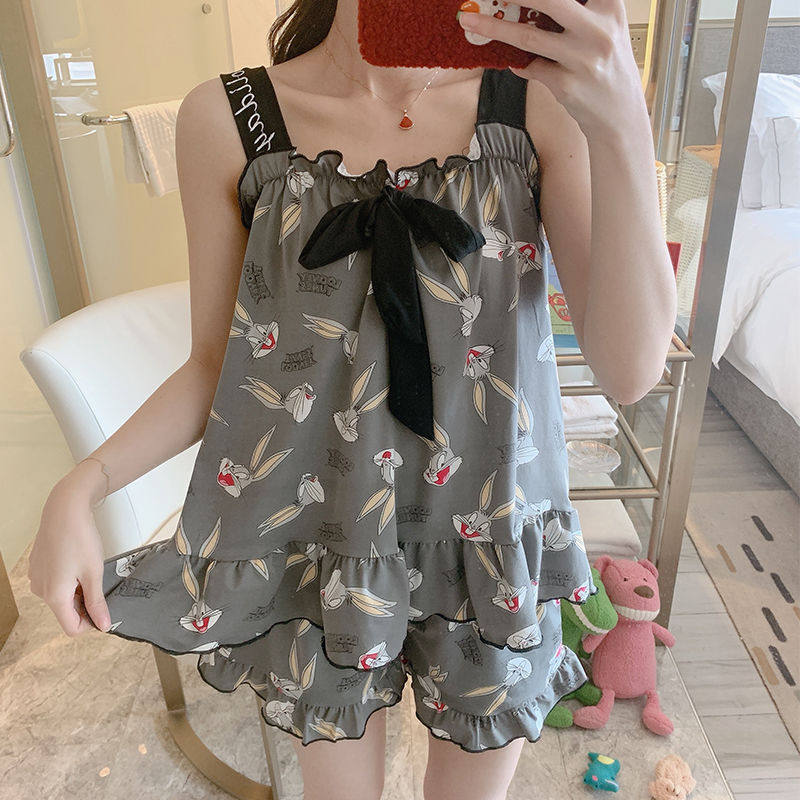 睡衣女夏季吊带可爱两件套装短袖薄款韩版学生性感背心家居服|msdalam kategori sukan/Yoga/kecergasan/bekalan peminat, Yoga, pakaian Yoga - dari Buy2taobao.com untuk memberikan perkhidmatan ejen Taobao profesional membeli