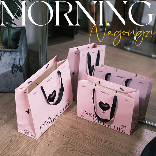 清仓粉色爱心服装店手提袋纸袋印刷logo定做礼品包装袋子购物纸袋