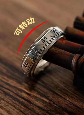 银饰s999纯银欧美ins风男女刻度指环可转动食指戒指文艺文艺复古