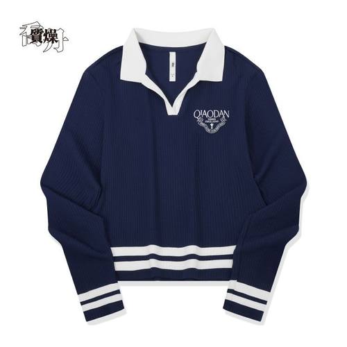 乔丹外套女2025秋季新款复古翻领休闲长袖套头polo领上衣百搭卫衣