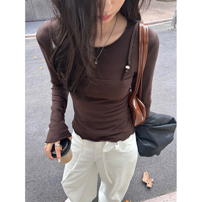 韩系假两件上衣小众设计感高级长袖T恤女显瘦休闲530864