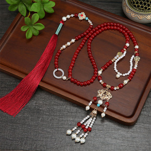 复古长璎珞简约时尚裙汉服璎珞长款明制流苏压襟旗袍国风平安锁