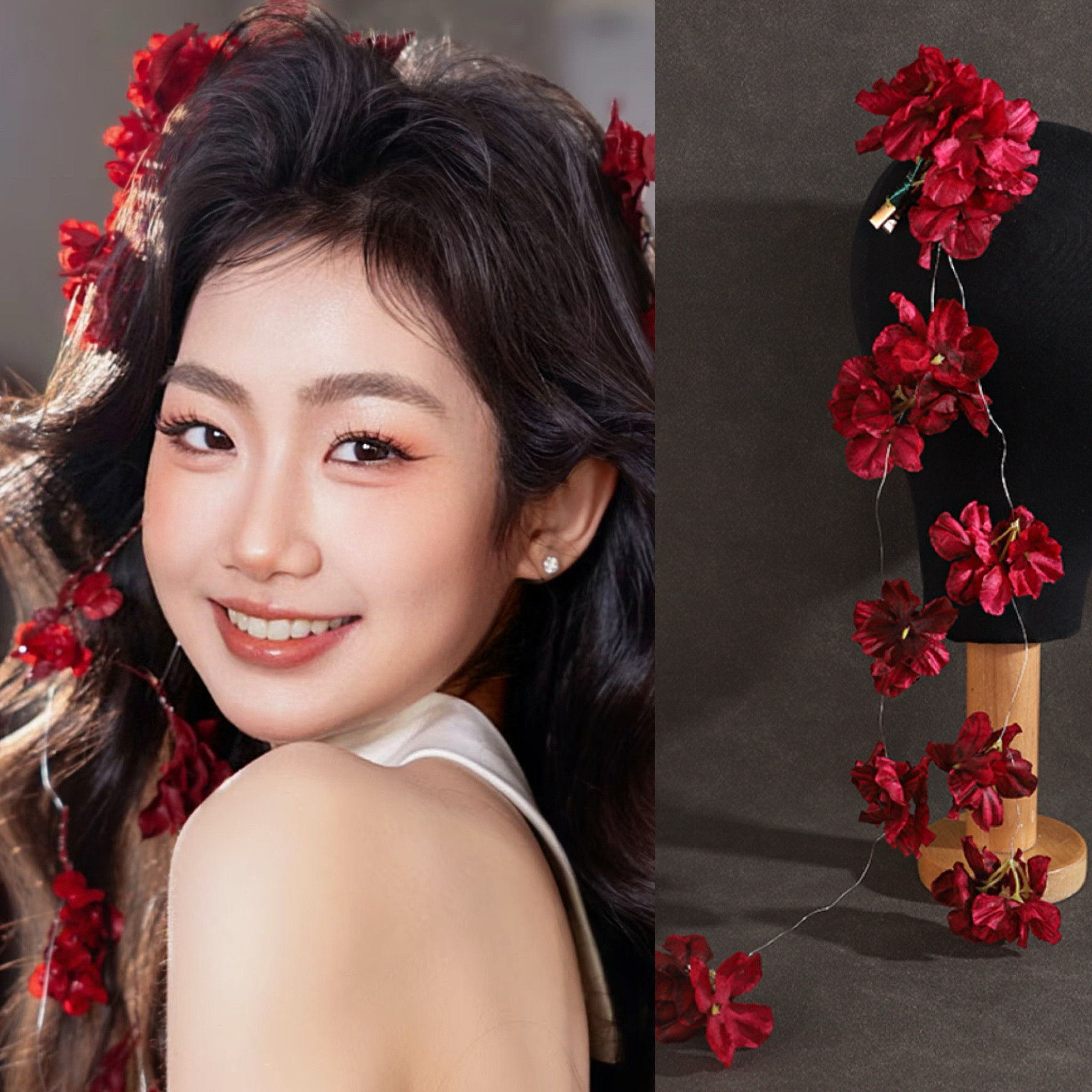 新娘头饰红色花朵中式发饰