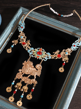 古风烧蓝项圈马面璎珞项链