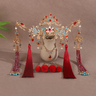 古装原创重工凤冠明制对簪汉服新娘头饰配饰百搭古风婚礼烧蓝发冠