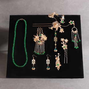 秀禾头饰2026新中式新娘头饰秀禾服龙凤褂复古绿色发簪串珠套装