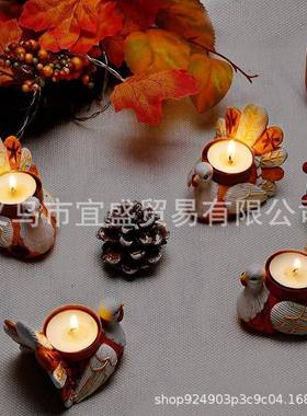 感恩节跨境火鸡丰收套装饰品摆件树脂烛台点缀创意氛围火鸡装饰
