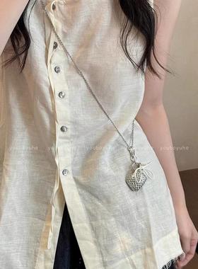 银色编织爱心丝带包包项链女韩国长款个性小众斜挎卫衣毛衣链配饰