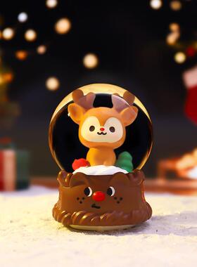 可爱迷你圣诞节日礼物甜蜜派送中水晶球桌面摆件发光音乐盒