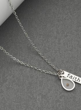 亚马逊跨境简约时尚信仰水滴爱心形芥菜籽长条刻字不锈钢吊坠项链
