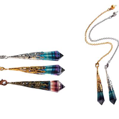 厂家天然七彩萤石灵摆水晶调频灵修能量挂件六角柱项链跨境