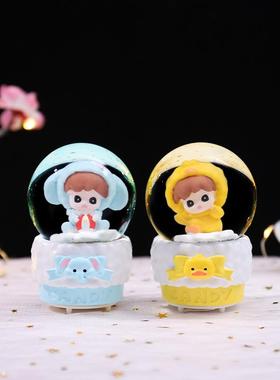 迷你小号发光水晶球绒绒宝贝卡通萌宠桌面摆件家居卧室装饰礼物