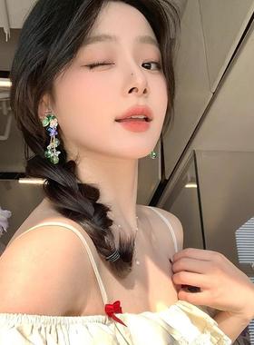 春夏季多巴胺彩色水晶花朵流苏耳环女海边度假风耳饰绝美气质耳钉