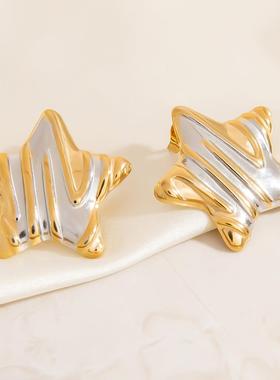 跨境不锈钢耳环金银拼色蝴蝶星形饰品独特设计简约百搭保色耳饰