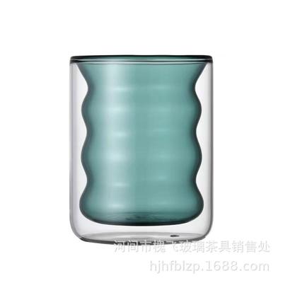 家用创意彩色双层咖啡玻璃杯螺旋牛奶果汁双层透明高硼硅玻璃水杯