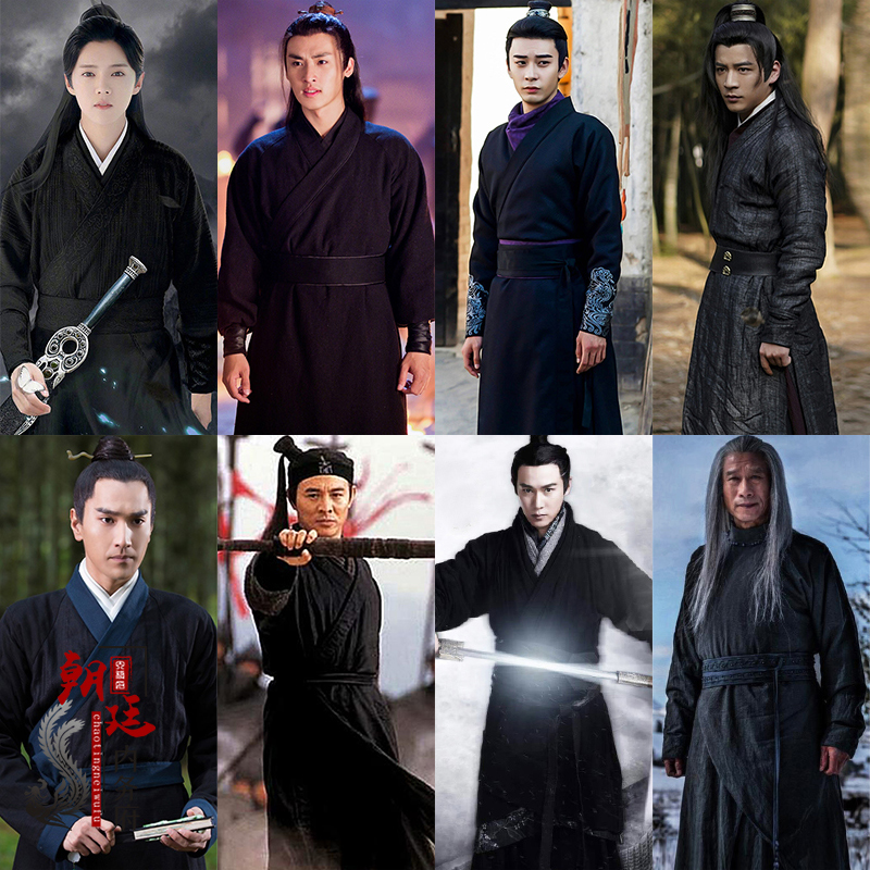 黑衣人男士棉麻大侠汉服影视古装