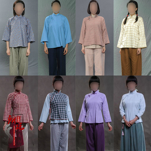 影视民国丫鬟村妇女士棉麻老百姓女八路古装村姑服小姐装演出服