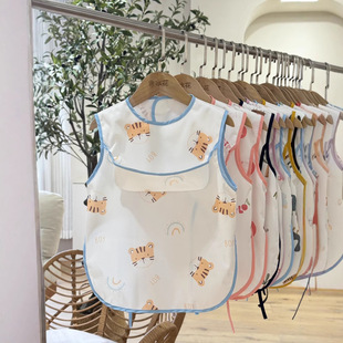 鲁冰花儿童防水罩衣夏季薄款画画围兜卡通防水背心宝宝无袖吃饭