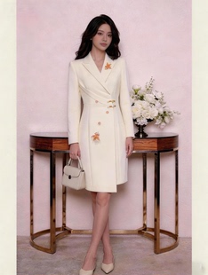 职业女装春夏长袖西装OL连衣裙高级感气质复古收腰播音主持西装裙