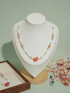 璎珞汉服配饰 粉蓝绯红玛瑙猫猫锁骨链夏季 招招猫