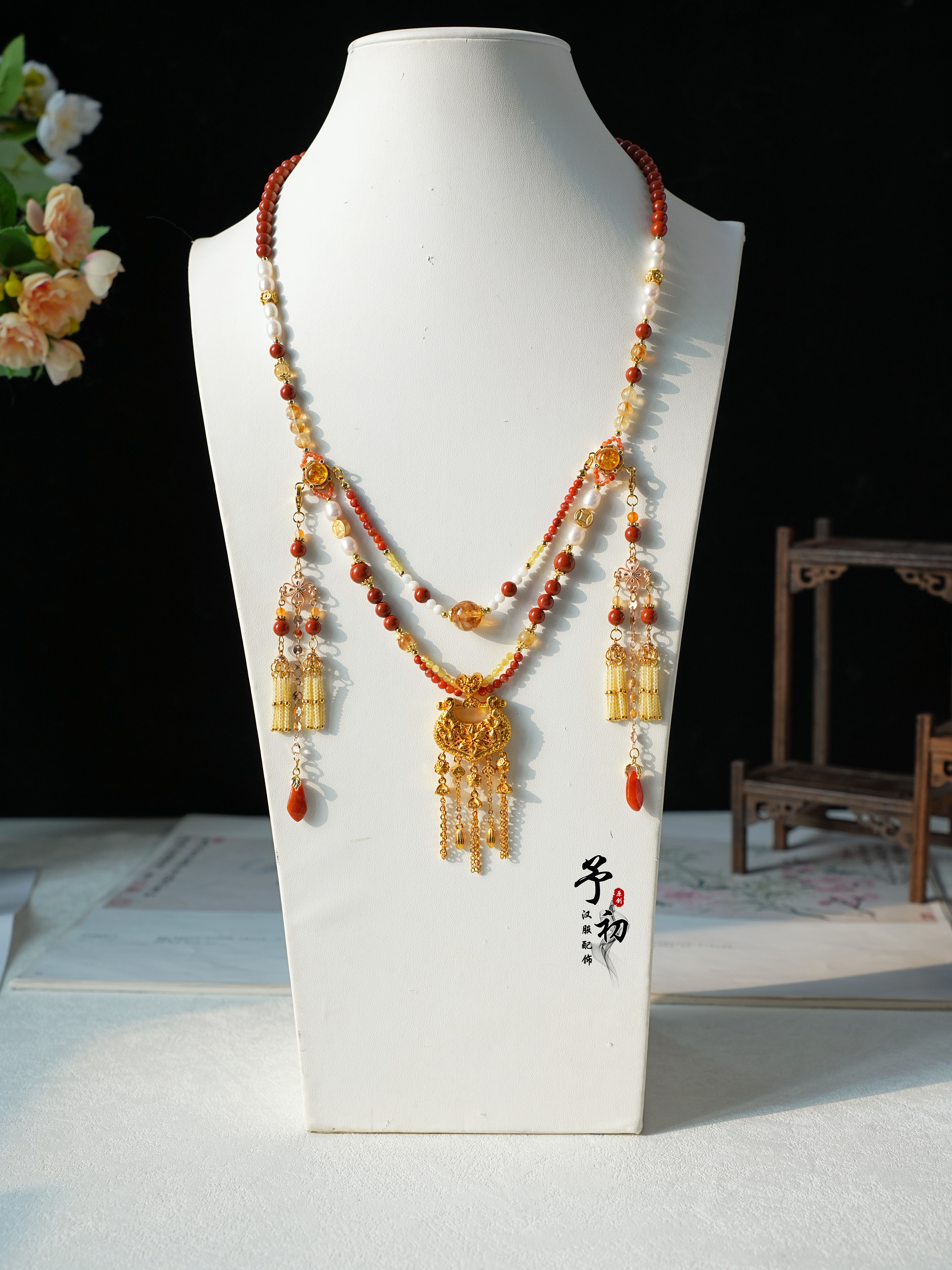 【百合金锁】新年华丽锁璎珞汉服配饰多层流苏古风项链图片