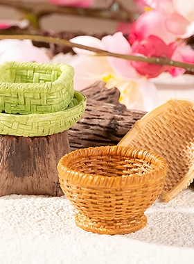 微景观竹编树脂摆件鱼篓竹篮