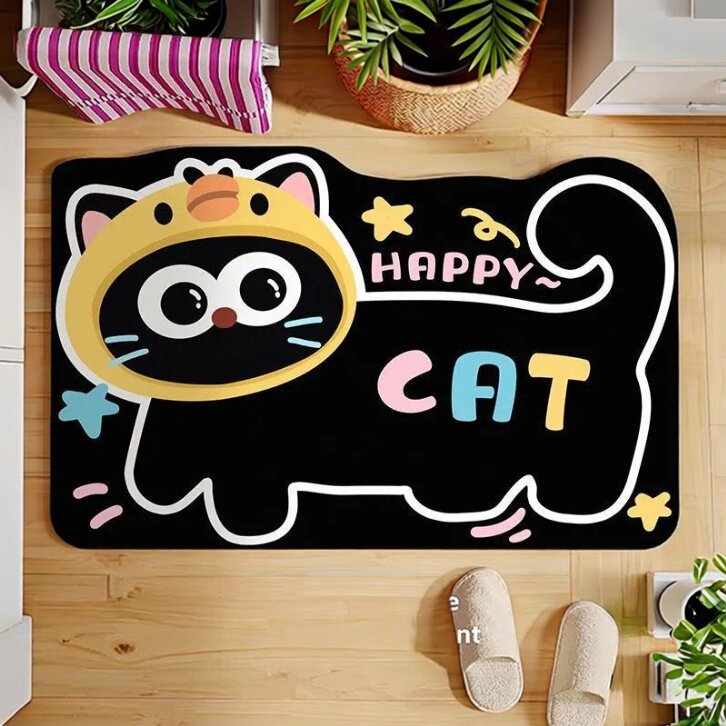 可爱猫咪卫生间门硅藻泥浴室吸水地垫厕所吸水防滑地垫入户门脚垫