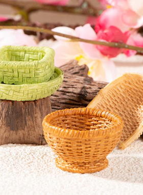 微景观竹编树脂摆件鱼篓竹篮