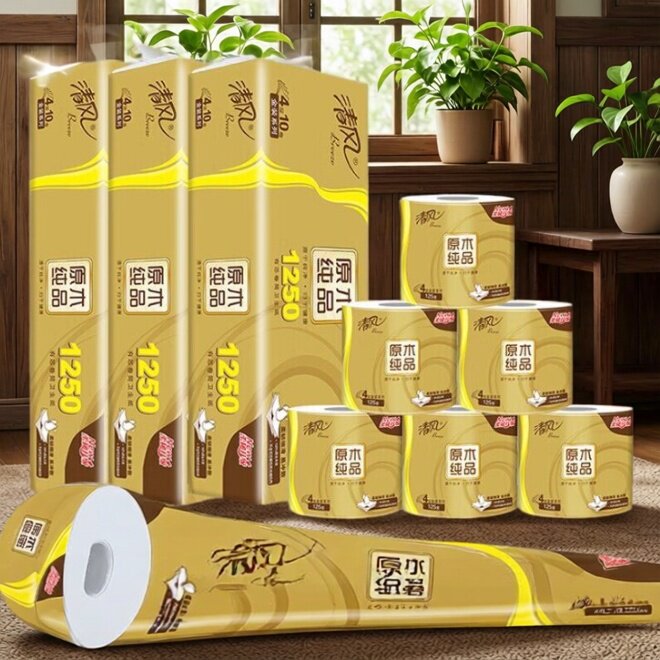 清风金装卷纸卫生纸实惠装家用纸巾宿舍厕所无芯大卷厕纸手纸ms