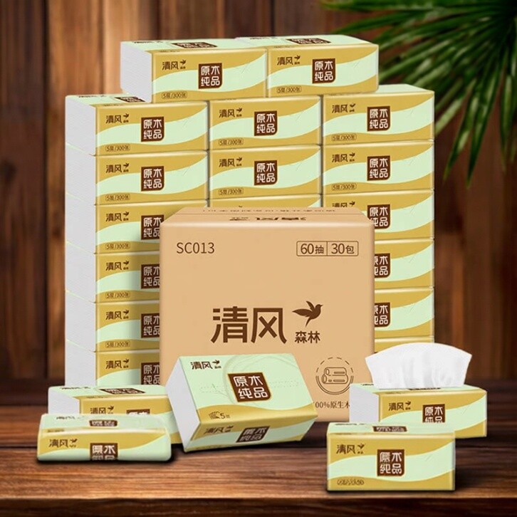 满2单发货清风森林抽纸巾家庭装家用婴儿大包餐巾纸卫生纸5层加厚