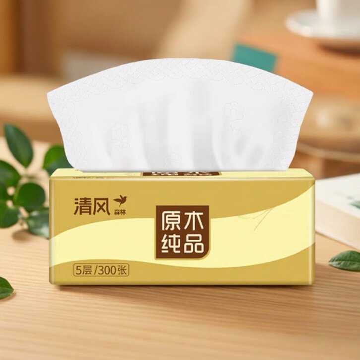 满2单发货 清风森林抽纸高端5层300张卫生纸家用餐巾纸面巾纸实惠