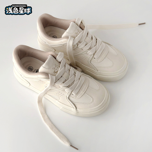 子女2026新款 板鞋 爆款 厚底德训鞋 女鞋 浅色星球原创百搭透气小白鞋