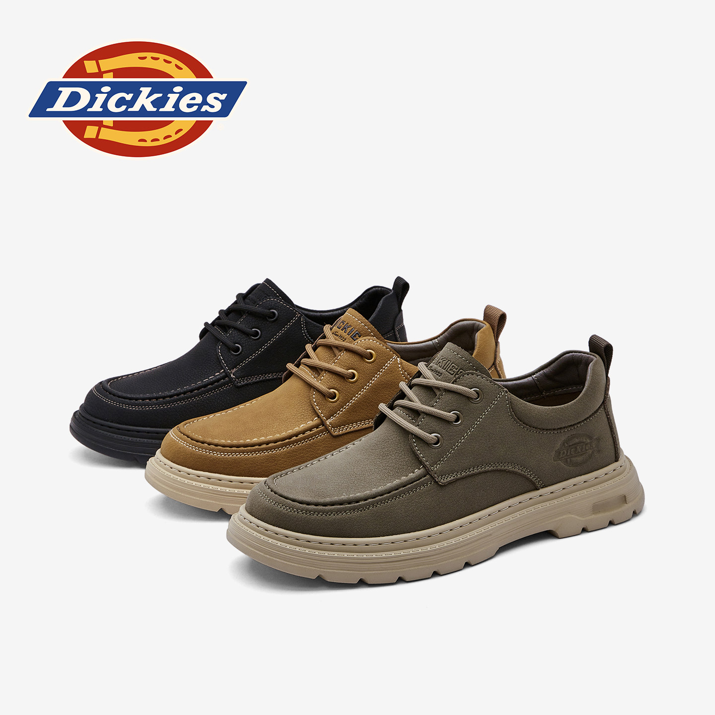 Dickies工装鞋男款棕色真皮男鞋厚底低帮秋冬皮鞋美式英伦马丁靴
