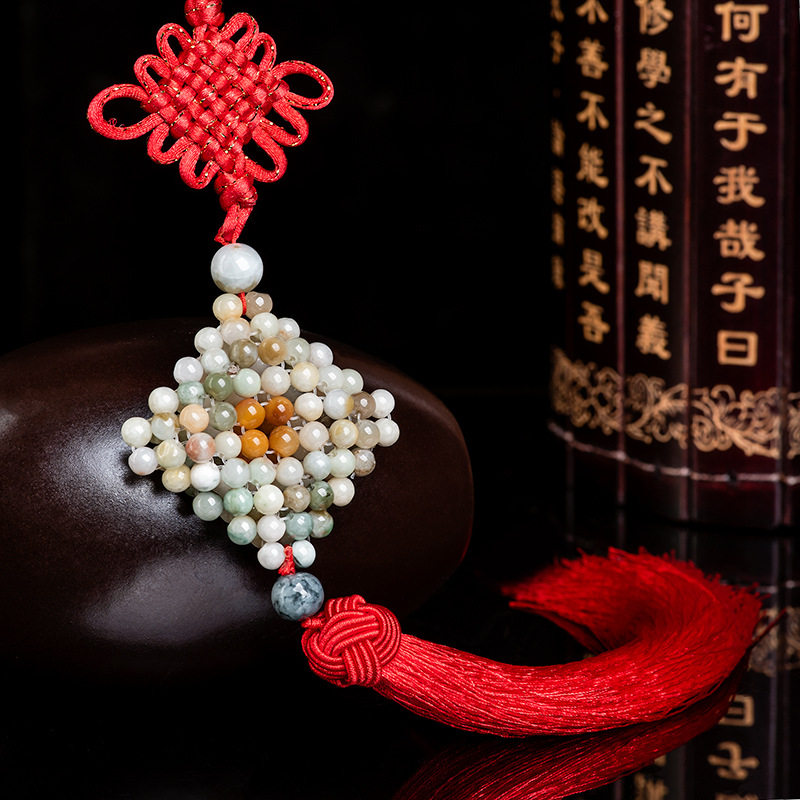 天然正品缅甸A货翡翠编织高档汽车挂饰保平安中国结长流苏车内饰