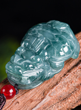 天然正品a货翡翠蓝水龙龟玉石吊坠糯种挂件饰品男士项链女款玉坠