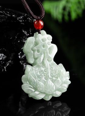 天然正品A货翡翠佛牌莲花吊坠冰种荷花玉石挂件花件男女款玉器